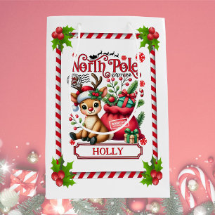 Personalisierter North Pole Express Rentier Mittlere Geschenktüte