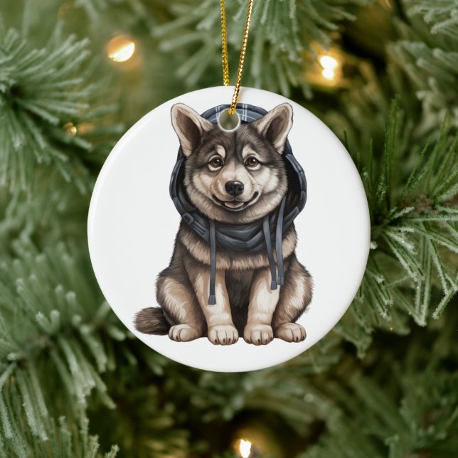 Personalisierter Norwegischer Elkhound Keramik Ornament (Baum)