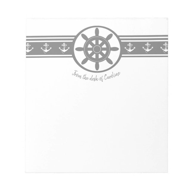 Personalisierter Notepad auf grauen Schiffen Notizblock (Vorderseite)