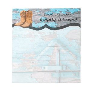 Personalisierter Notepad Blue Wood Stone Boots Cou Notizblock