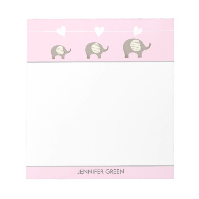 Personalisierter Notepad mit rosa grauem Herz Notizblock (Vorderseite)