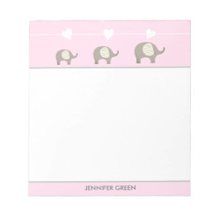Personalisierter Notepad, rosa graues Herz Notizblock