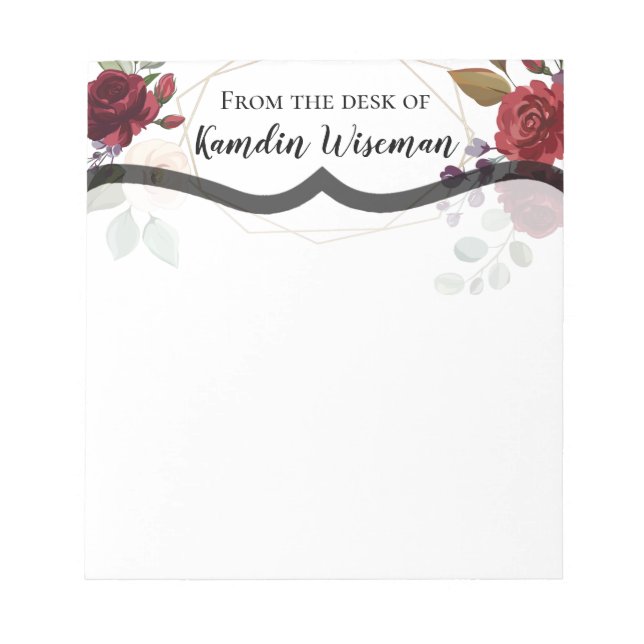 Personalisierter Notepad White Roses Gold Geometri Notizblock (Vorderseite)