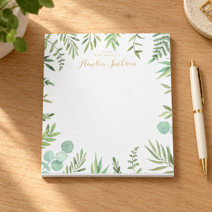Personalisierter Notizblock mit grünem Blätterkran