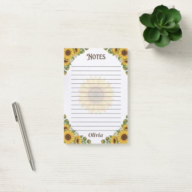 Personalisierter Notizblock mit Sonnenblumen-Linie (Büro)
