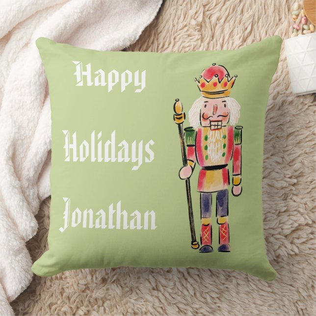 Personalisierter Nutcracker im grünen Hintergrund  Kissen (Decke)