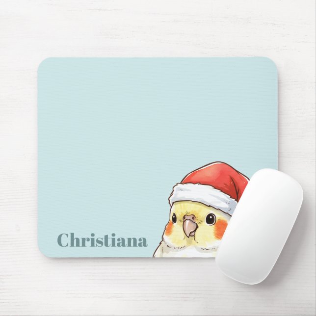 Personalisierter Nymphensittich mit Weihnachtsmann Mousepad (Mit Mouse)