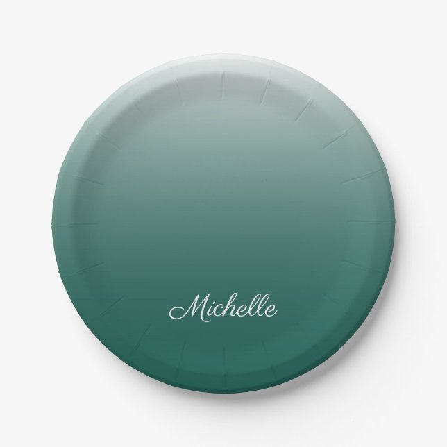 Personalisierter Ober-Farbverlauf grün Pappteller (Vorderseite)