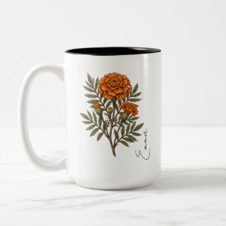 Personalisierter Oktober-Tagetes-Geburtsblumen-Mug Zweifarbige Tasse