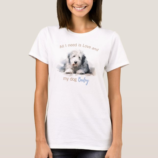 Personalisierter Old English Sheepdog T - Shirt (Vorderseite)