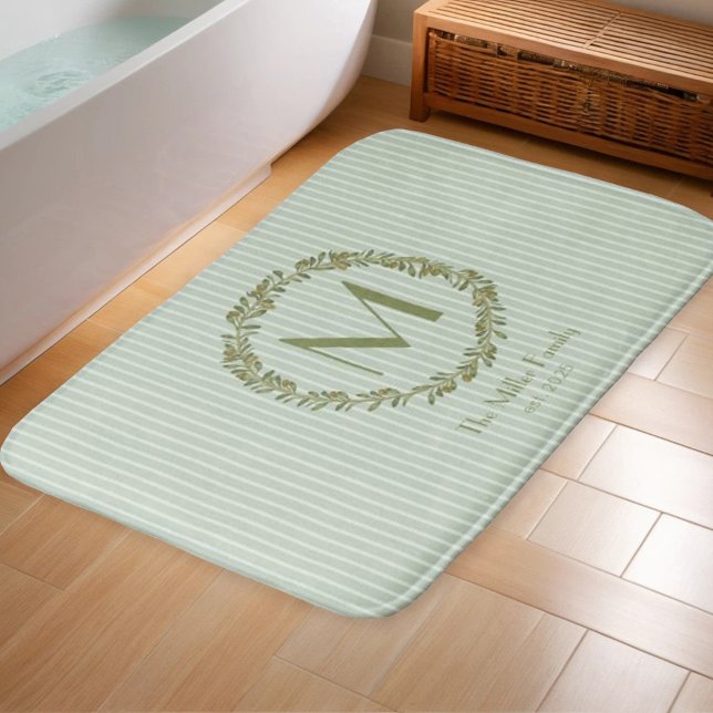 Personalisierter Olivenkranz-Monogramm  Badematte (Von Creator hochgeladen)
