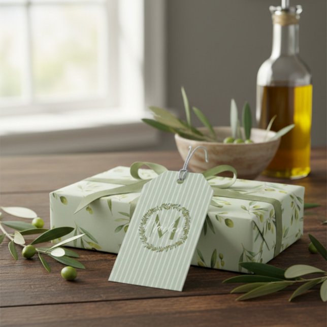 Personalisierter Olivenkranz Monogramm Geschenkanhänger (Von Creator hochgeladen)