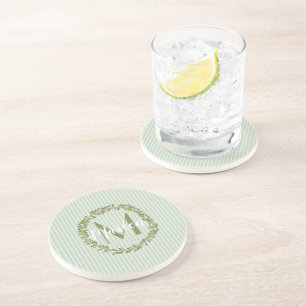 Personalisierter Olivenkranz Monogramm Sandstein K Getränkeuntersetzer