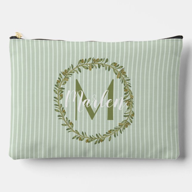 Personalisierter Olivenkranz-Monogramm  Zubehörtasche (Vorderseite)