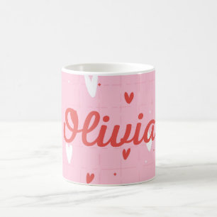 Personalisierter Olivia-Name Rosa-Herzen-Kaffeebec Kaffeetasse