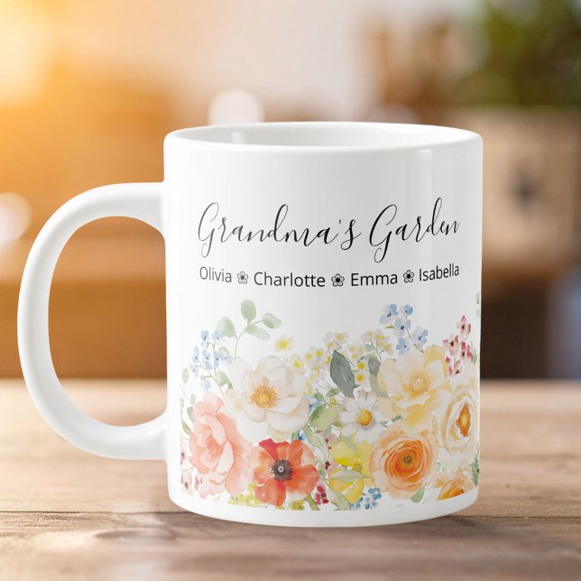 Personalisierter Oma-Blumengarten Sonniger Blumens Jumbo-Tasse (Von Creator hochgeladen)