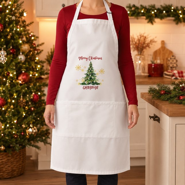Personalisierter Oma-Wasserfarben-Weihnachtsbaum Schürze (Von Creator hochgeladen)