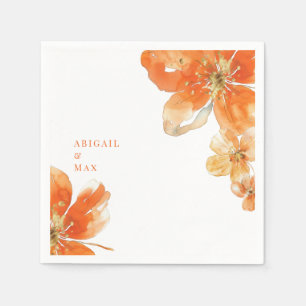 Personalisierter Orange Floral Wedding Cocktail Serviette