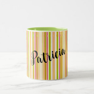Personalisierter Orange Grüner Vertikaler Streifen Zweifarbige Tasse