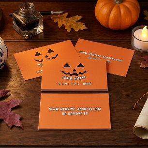 Personalisierter orange Halloween-Kürbis Telefonnummerkarte