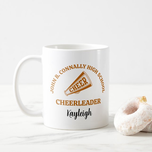 Personalisierter Orange High School Cheerleader Kaffeetasse (Mit Donut)