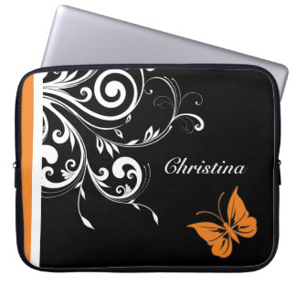 Personalisierter orange Schwarz-weißer Laptopschutzhülle