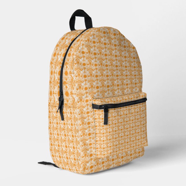 Personalisierter orangefarbener Boho-Muster-Rucksa Bedruckter Rucksack (Rückseitige Ecke links)