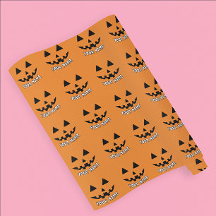 Personalisierter orangefarbener Kürbis Halloween I Geschenkpapier