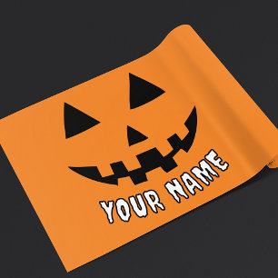 Personalisierter orangefarbener Kürbis Halloween I Geschenkpapier Set