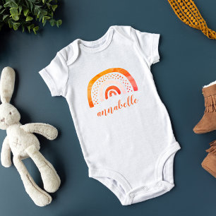 Personalisierter orangefarbener Wasserfarben-Regen Baby Strampler