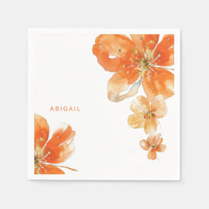 Personalisierter Orangen-Blumen-Brautjunggesellinn Serviette