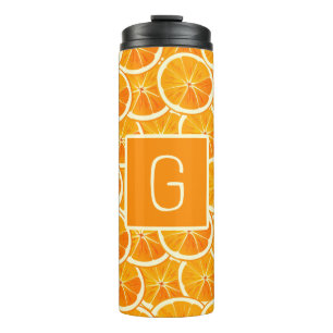 Personalisierter Orangen-Zitrus-Monogramm Thermosbecher
