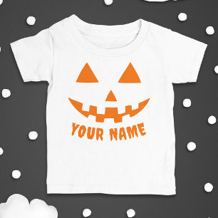 Personalisierter Oranger Kürbis Halloween Dein Nam Baby T-shirt