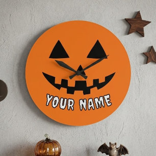 Personalisierter Oranger Kürbis Halloween Dein Nam Große Wanduhr