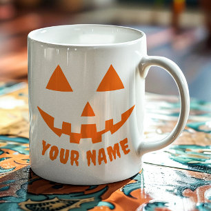 Personalisierter Oranger Kürbis Halloween Dein Nam Kaffeetasse