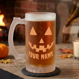 Personalisierter Oranger Kürbis Halloween Dein Nam Mattglas Bierglas