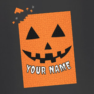 Personalisierter Oranger Kürbis Halloween Dein Nam Puzzle