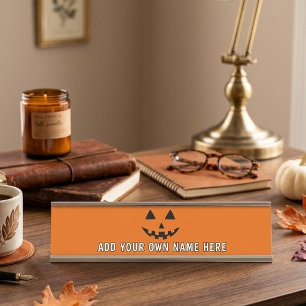 Personalisierter Oranger Kürbis Halloween Dein Nam Schreibtischnamensplakette