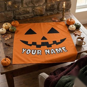 Personalisierter Oranger Kürbis Halloween Dein Nam Wandteppich