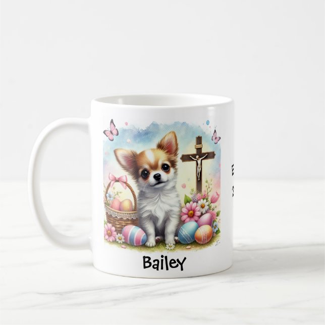 Personalisierter Oster Chihuahua Hund Kaffeetasse (Links)
