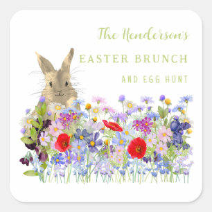 Personalisierter Osterbrunch-Eier-Suche-Hase-Blume Quadratischer Aufkleber