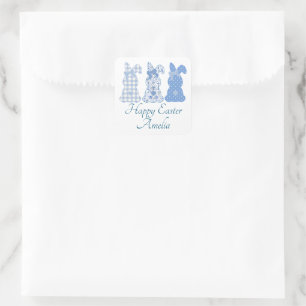 Personalisierter Osterhase Coquette Blau Weiß Quadratischer Aufkleber