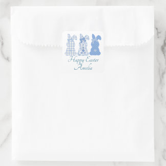 Personalisierter Osterhase Coquette Blau Weiß Quadratischer Aufkleber