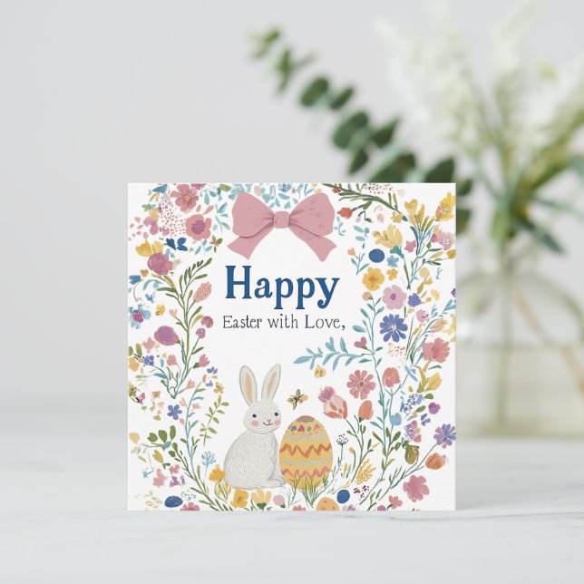 Personalisierter Osterhase, Ei und Kranz Save The Date (Stehend Vorderseite)