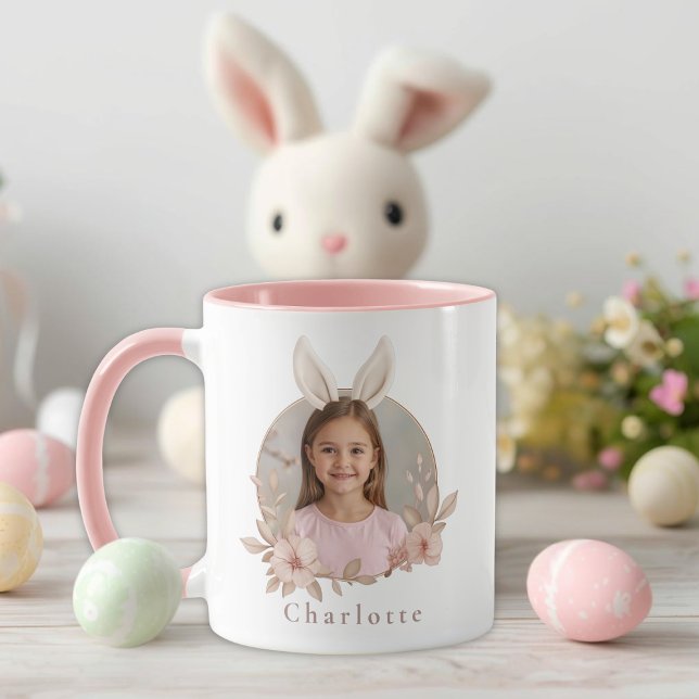 Personalisierter Osterhase-Foto-Mug mit rosa Akzen Tasse (Von Creator hochgeladen)