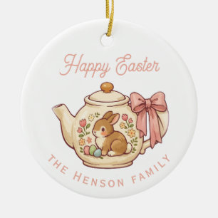 Personalisierter Osterhasen-Teekannen-Blumenparty Keramik Ornament