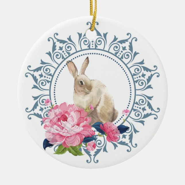 Personalisierter Osterkaninchen-Design Keramik Ornament (Vorne)