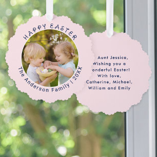 Personalisierter Ostern-Fotoanhänger Rosa Botanisc Ornament Karte