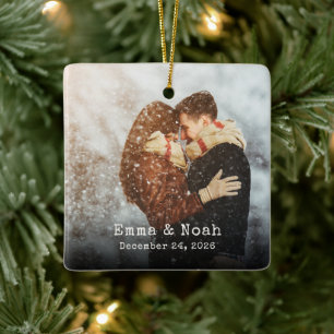 Personalisierter Paarfoto-Weihnachtsbaumschmuck Keramikornament