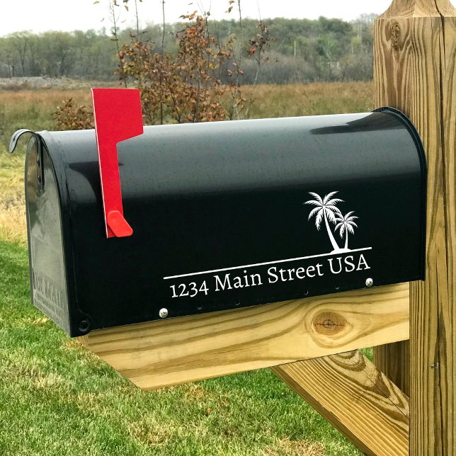 Personalisierter Palmbaum-Briefkastenaufkleber: Be Autoaufkleber (Personalized Palm Tree Mailbox Decal: Custom Street Address)